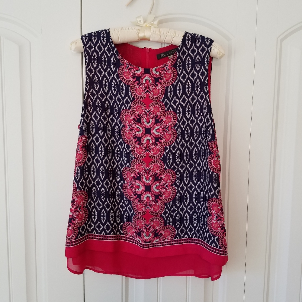 Rose & Olive navy/pink sleeveless top Medium